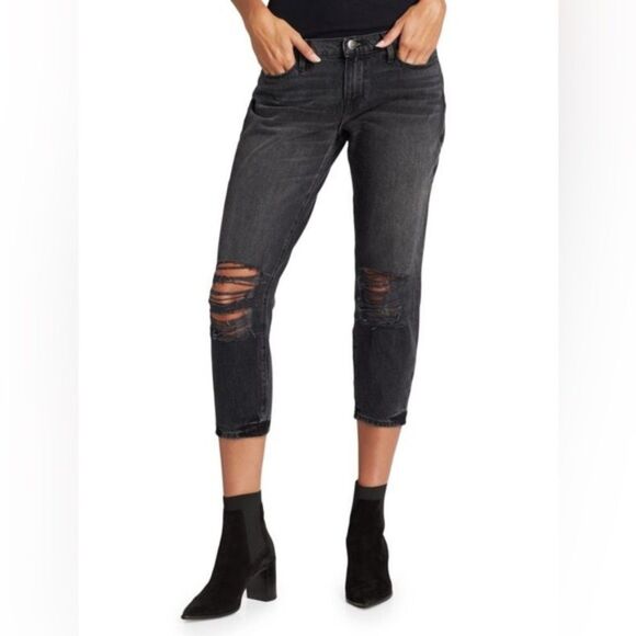 NWT FRAME Le Garçon Crop Boyfriend Jeans Women’s 28 Black Premium Denim - Picture 1 of 4